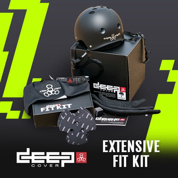Triple Eight Deep Cover skate helmet including an extensive fit kit with 17 Liners and Shims for customization to your unique head shape.