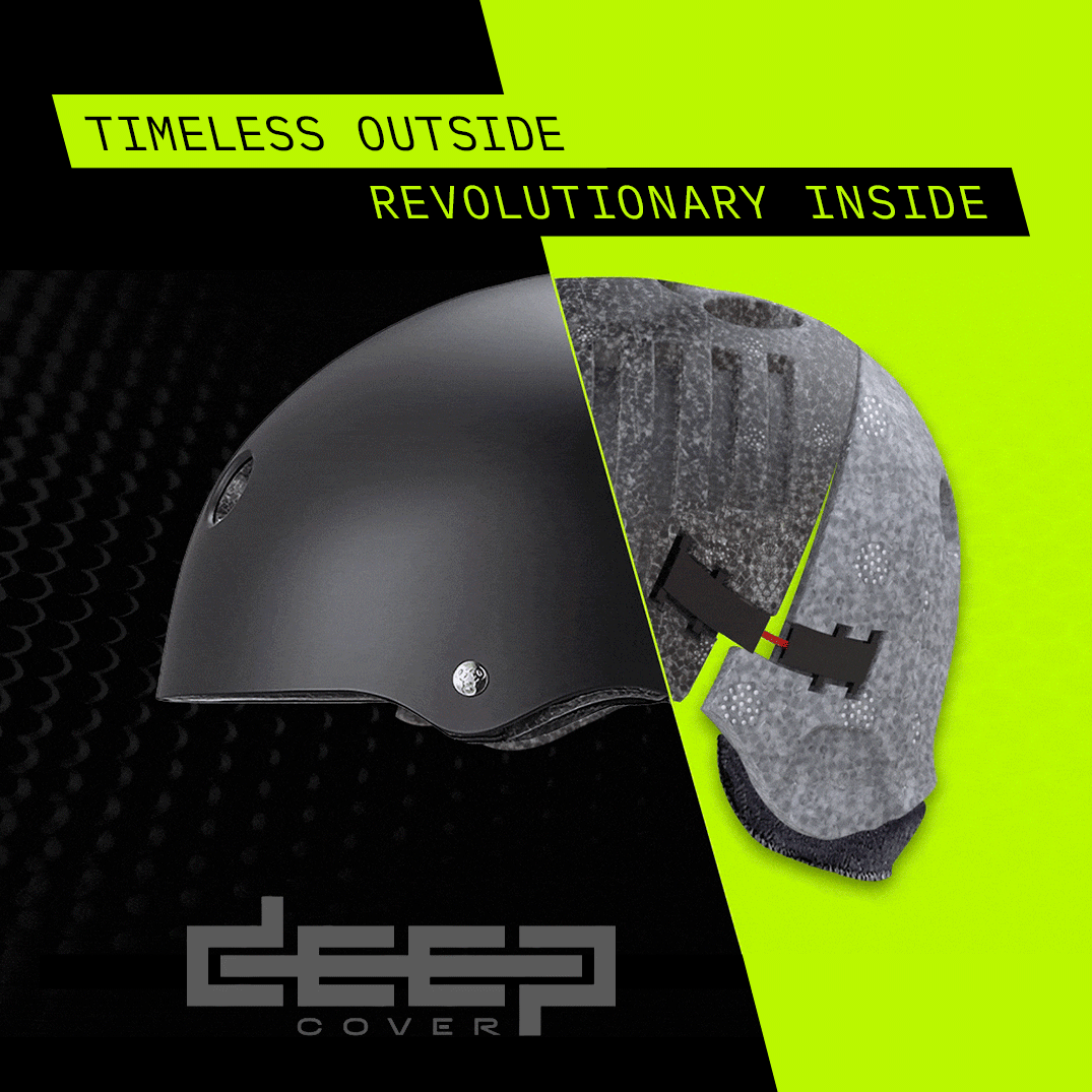 An inside look at the hidden-hinge feature of the Triple Eight Deep Cover helmet.