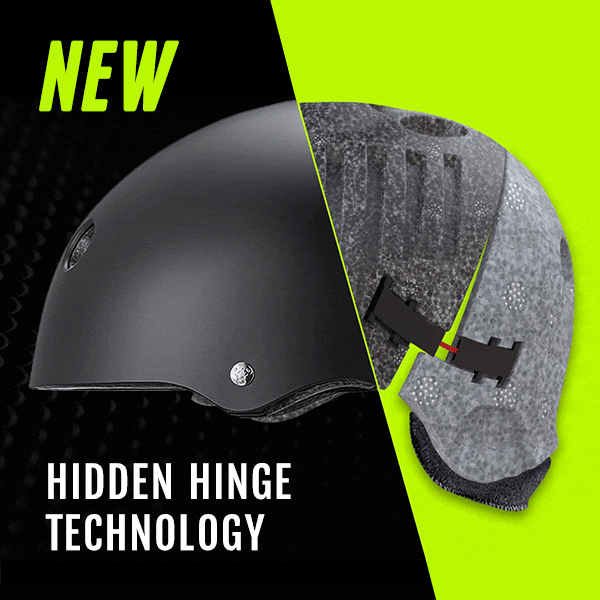 Triple Eight Deep Cover skate helmet with hidden hinge technology providing just the right amount of auto-flexing adjustment deep inside.